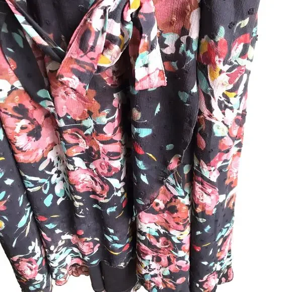 Torrid Faux Wrap High Low Midi Dress Size 2X Swiss Dot Floral Flutter Sleeves - Picture 15 of 16